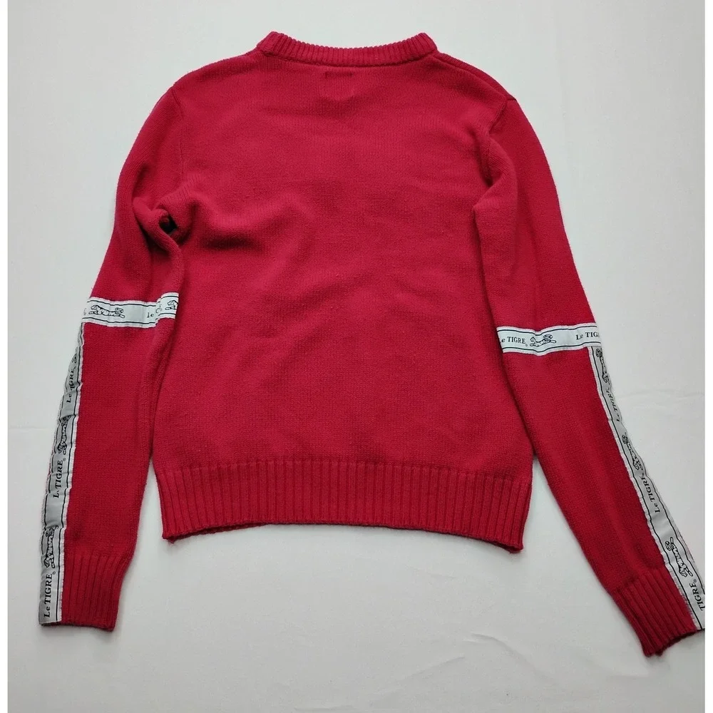 Le Tigre Red Sweater Kangaroo Pocket y2k Big White Tiger Logo Embroider M